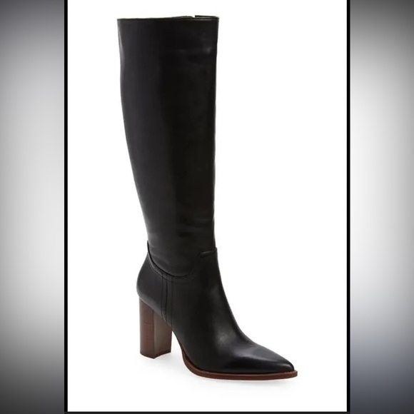 Shoes - Sleek Black Leather Heeled Boots Vince Camuto Eckina Knee High Boot size 8